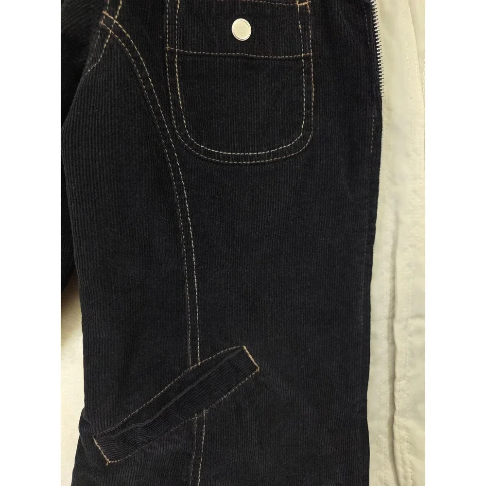 Y2K French Cuff Corduroy Jacket‎ Womens L Black Sherpa Lined Grunge Cozy Fall